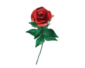 rose rouge en cuir sur tige et ses feuille